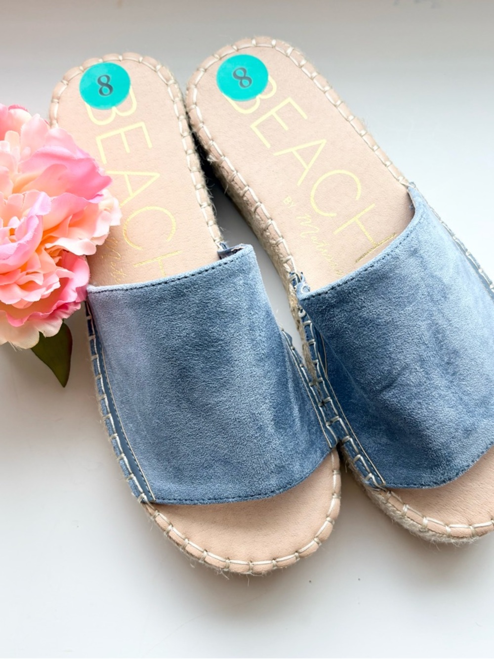 Blue Suede Slide Sandals for Women Size 8